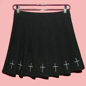 Black Gothic Pleated Cross Mini Skirt Size Small Short Mid Rise Skort Fall Style